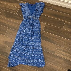 Chic Blue Geometric Maxi Dress